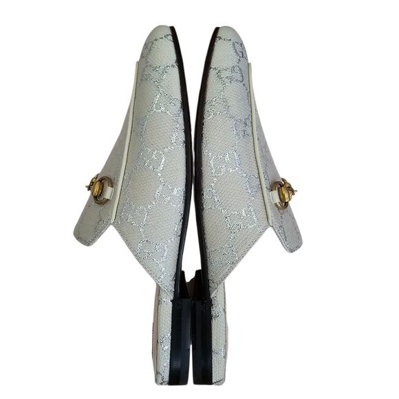 Gucci GG Princetown Horsebit Flat Mule Slipper Canvas White Silver Size 37 US 7 - Picture 4 of 12